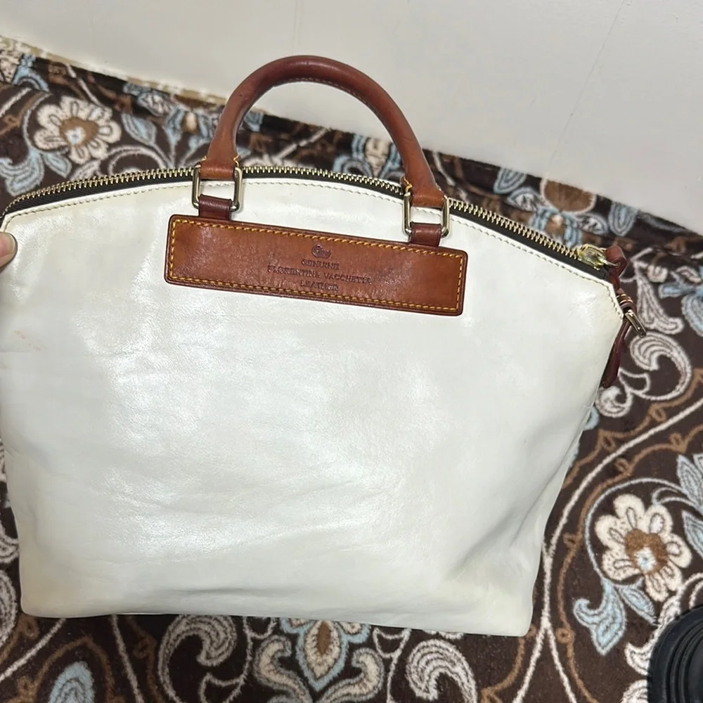Dooney & Bourke White and Brown Satchel with Leather Accents